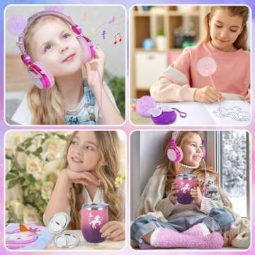 Unicorn Gifts for Girls Age 5 6 7 8 9 10+ Years Old, Birthday Gifts for Girls with 3.5mm Wired Headphone, Plush Diary, Purse, Water Bottle, Christmas Unicorn Toys for Daughter Granddaughter Ages 6-8
