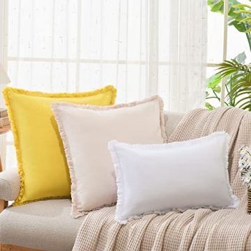 ZWJD 26x26 Chic Cotton Pillow Covers with Fringe