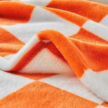 BEDELITE Checkered Throw Blanket for Couch and Bed, Luxurious Fleece Blanket with Checkerboard Grid Home Decor, Soft Cozy Orange and White Warm Blankets for Spring, 50"x60"