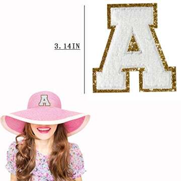 26 PCS White Iron On Letter Patches, Stick on Chenille Letters Patches Applique Sewing Clothing Badg...