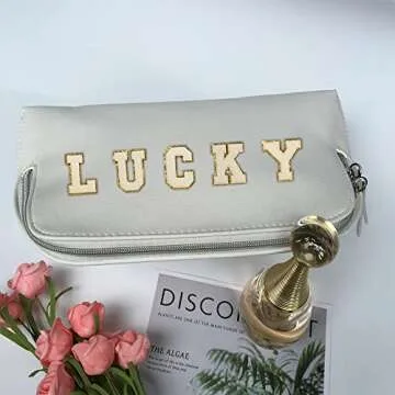 26 PCS White Iron On Letter Patches, Stick on Chenille Letters Patches Applique Sewing Clothing Badges with Glitters Border for Shirts Jackets Jeans Hats Bags Shoes