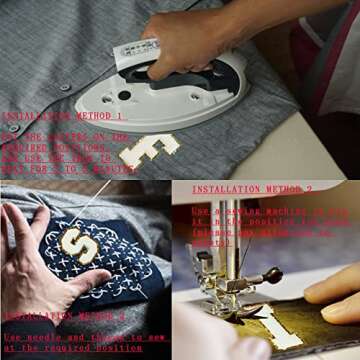 26 PCS White Iron On Letter Patches, Stick on Chenille Letters Patches Applique Sewing Clothing Badges with Glitters Border for Shirts Jackets Jeans Hats Bags Shoes