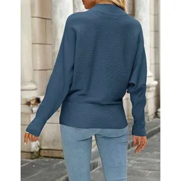 ZESICA Women's Turtleneck Batwing Sweater - Dusty Blue