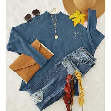 ZESICA Women's Turtleneck Batwing Sweater - Dusty Blue