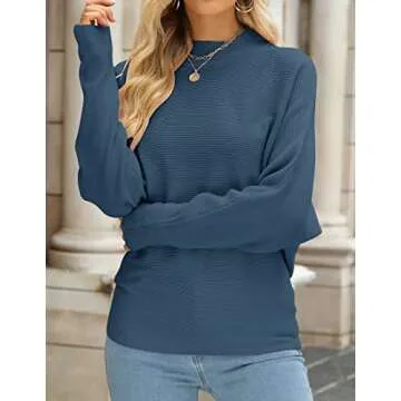ZESICA Women's Turtleneck Batwing Sweater - Dusty Blue