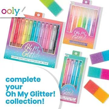 Ooly Oh My Glitter Gel Pens - Set of 12 Cute School and Art Supplies for Girls, Planner Pen with Comfort Grip, Ideal Retractable Glitter Pens for Decorations & Office Use