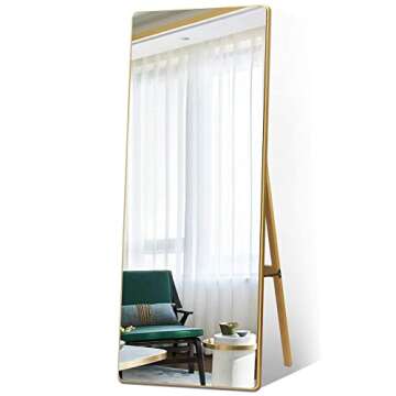 PexFix Full Length Mirror 65"x22" Floor Mirror Standing Mirror Curved Edge Corner Rectangular Wall Mounted Mirror Standing Hanging Leaning Bedroom Living Room Gold