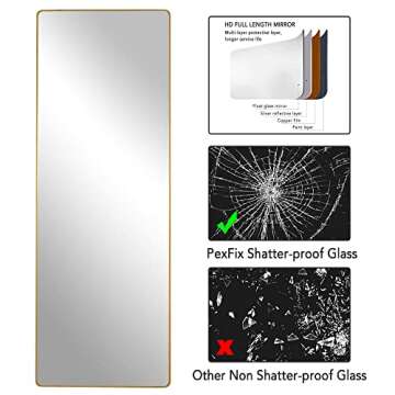 PexFix Full Length Mirror 65"x22" Floor Mirror Standing Mirror Curved Edge Corner Rectangular Wall Mounted Mirror Standing Hanging Leaning Bedroom Living Room Gold