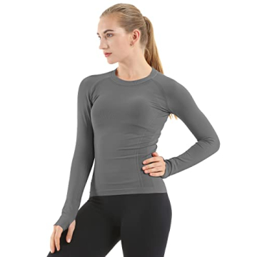 MathCat Seamless Workout Shirts for Women Long Sleeve Yoga Tops Sports Running Shirt Breathable Athl...