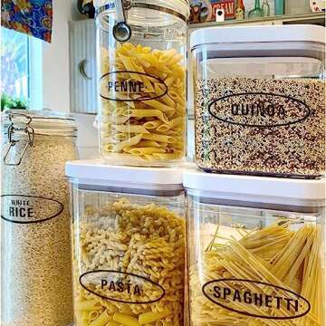 Talented Kitchen Pantry Labels - 164 Contemporary Preprinted Kitchen Label Set. Clear, Water Resista...