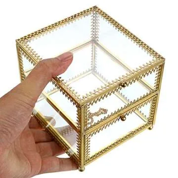 Hipiwe Vintage Glass Jewelry Trinket Box for Elegant Storage