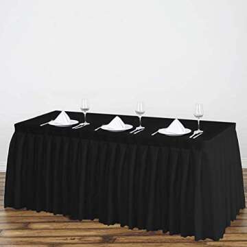 Surmente 2 Pack Black Table Skirt, 14ft Polyester Tablecloth for Weddings, Banquets, or Restaurants