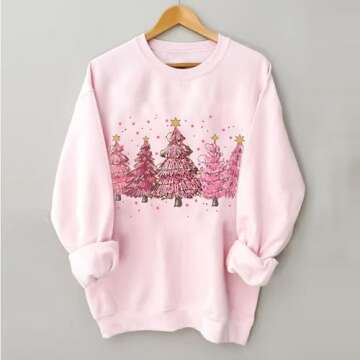 Women clothes Pink Christmas Sweatshirts for Women Novelty Funny Santa Xmas Tree Graphic Pullover To...