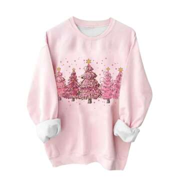 Women clothes Pink Christmas Sweatshirts for Women Novelty Funny Santa Xmas Tree Graphic Pullover Tops Loose Casual Fleece Shirts Pink S