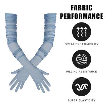 lasuroa Women's Long Gloves, Stretch Pleats Sexy Gloves Tulle Sheer Gloves 1920s Length Gloves Opera Dance Gloves Mesh (Light Blue)