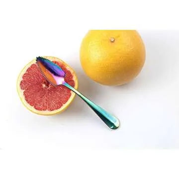 Stainless Steel Grapefruit Spoons for Citrus Fruit, Rainbow Magic Mirror Finish Serrated Grapefruit Spoons, Watermelon Dessert Spoon Set of 4