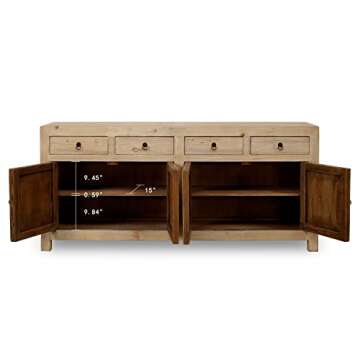 Artissance Natural Reclaimed Wood Indoor Shandong w/4 Drawers & 4 Doors, Buffet Storage Cabinets for Entryway Sideboard
