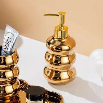 Elegant Gold Ceramic Soap Dispenser Pump for Home Decor