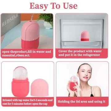 Facial Skincare Ice Roller Mold-Ice Roller for Face and Eye，Beauty Cube Brighten Skin &Enhance Natural Glow &Remove Fine Lines，Facial Beauty Ice Roller Skin Care Tools (Oval, pink set)