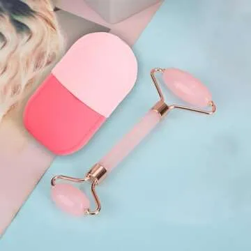 Facial Skincare Ice Roller Mold-Ice Roller for Face and Eye，Beauty Cube Brighten Skin &Enhance Natural Glow &Remove Fine Lines，Facial Beauty Ice Roller Skin Care Tools (Oval, pink set)