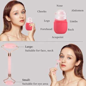 Facial Skincare Ice Roller Mold-Ice Roller for Face and Eye，Beauty Cube Brighten Skin &Enhance Natural Glow &Remove Fine Lines，Facial Beauty Ice Roller Skin Care Tools (Oval, pink set)