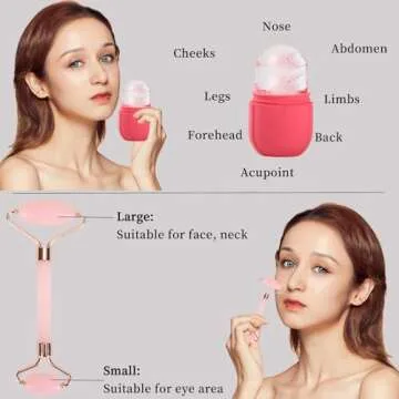 Facial Skincare Ice Roller Mold-Ice Roller for Face and Eye，Beauty Cube Brighten Skin &Enhance Natural Glow &Remove Fine Lines，Facial Beauty Ice Roller Skin Care Tools (Oval, pink set)