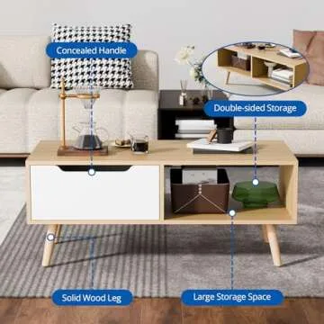 Cozy Castle Wooden Coffee Table with Storage for Living Room
