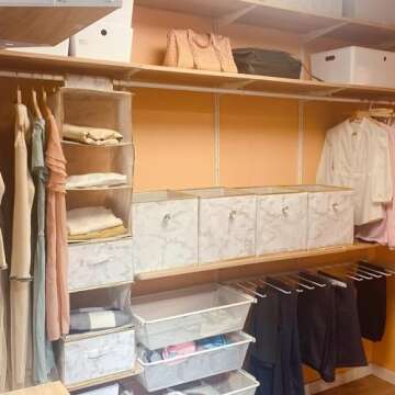 DAMAHOME Storage Cubes Organizer Bins - 13inch Foldable Decorative Crystal Diamond Knob, Closet Shelf Baskets, White Nursery Bins for Home & Office 4-Pack (Marble)