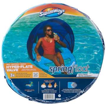 SwimWays Spring Float Canopy Recliner Chair for Swimming Pool, Inflatable Pool Floats Adult with Adj...