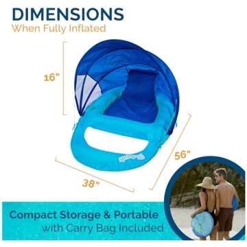 SwimWays Spring Float Canopy Recliner Chair for Swimming Pool, Inflatable Pool Floats Adult with Adjustable Canopy, Fast Inflation & Cup Holder, Blue
