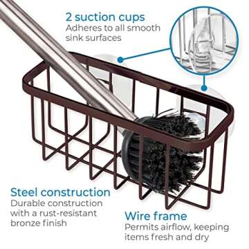 iDesign Gia Sink Suction Holder for Sponges, Scrubbers, Soap in Kitchen, Bathroom, Bathtubs, 5.75" x 2.25" x 2.5" - Bronze