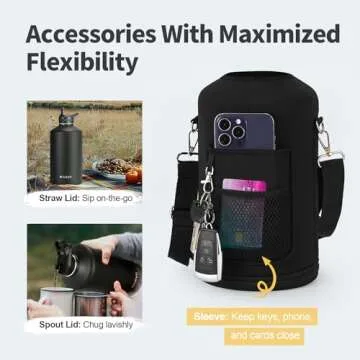 WixByti One Gallon Water Bottle Insulated, Triple Wall Vacuum Cold for 48 Hrs & Leak-proof & Non-BPA, 128oz Large Sports Stainless Steel Water Jug with Paracord Handle Straw Spout Lids & DIY Stickers