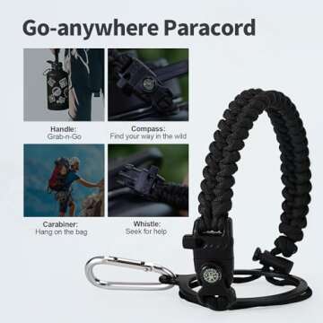 WixByti One Gallon Water Bottle Insulated, Triple Wall Vacuum Cold for 48 Hrs & Leak-proof & Non-BPA, 128oz Large Sports Stainless Steel Water Jug with Paracord Handle Straw Spout Lids & DIY Stickers