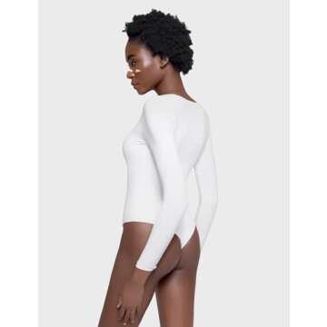 PUMIEY White Long Sleeve Bodysuits for Women Sweetheart Neck Body Suits Going Out Tops, Splashed White X-Small