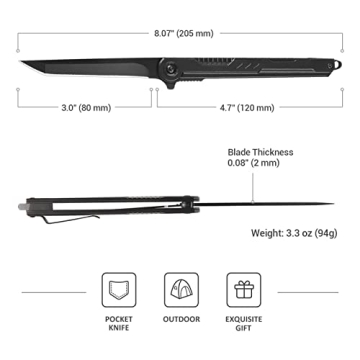 FUNBRO EDC Pocket Knife with Tanto Blade for Camping