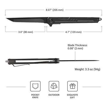 FUNBRO EDC Pocket Knife with Tanto Blade for Camping