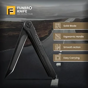 FUNBRO EDC Pocket Knife with Tanto Blade for Camping