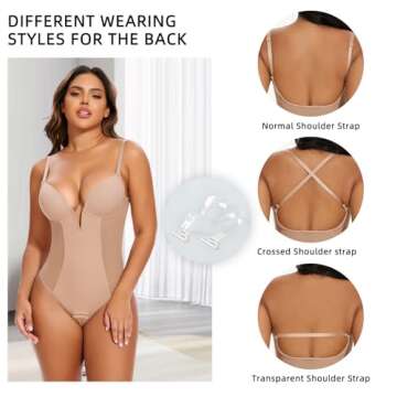 JOYSHAPER Women's V Neck Shapewear Bodysuit Plunge Shapewear with Tummy Control Body Shaper Backless Body Suit Tanks Nude M