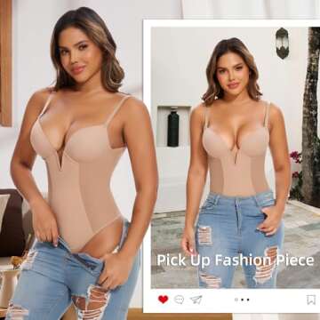 JOYSHAPER Women's V Neck Shapewear Bodysuit Plunge Shapewear with Tummy Control Body Shaper Backless Body Suit Tanks Nude M