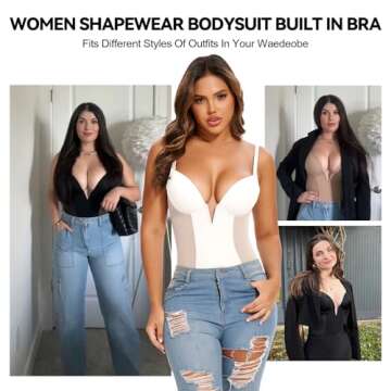 JOYSHAPER Women's V Neck Shapewear Bodysuit Plunge Shapewear with Tummy Control Body Shaper Backless Body Suit Tanks Nude M