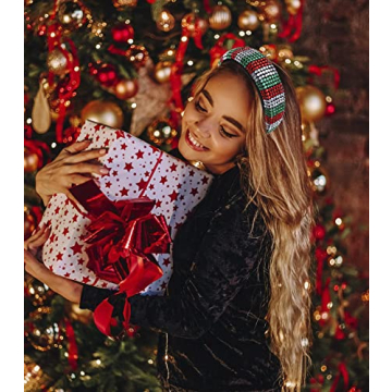 HSWE Christmas Rhinestone Padded Headband Xmas Headbands for Women Girls Red Green Sliver Crystal Velvet Wide Bejeweled Hairband