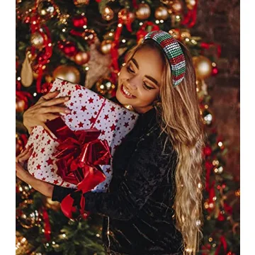 HSWE Christmas Rhinestone Padded Headband Xmas Headbands for Women Girls Red Green Sliver Crystal Velvet Wide Bejeweled Hairband