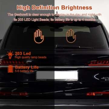 Car Finger Light with Remote Control, Funny LED Gesture Hand Lighting with 3 Modes, Window Sign Ligh...