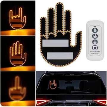 Car Finger Light with Remote Control, Funny LED Gesture Hand Lighting with 3 Modes, Window Sign Light Warning Reminder for Women and Men, Cool Car Gadgets Truck Accessories