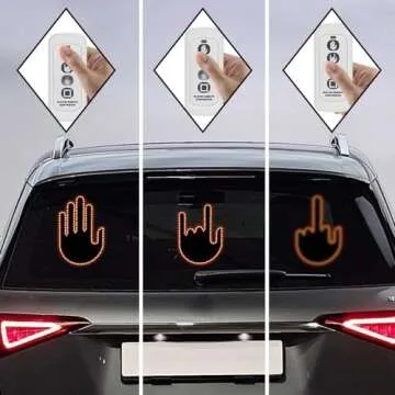 Car Finger Light with Remote Control, Funny LED Gesture Hand Lighting with 3 Modes, Window Sign Light Warning Reminder for Women and Men, Cool Car Gadgets Truck Accessories