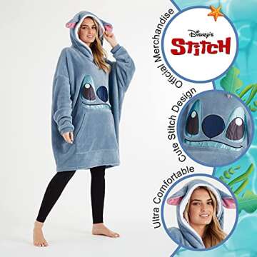 Disney Stitch Blanket Hoodie for Women - Cozy Warm Fleece Wearable Blanket