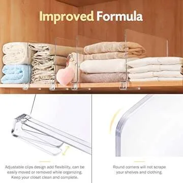 Sclvdi Acrylic Shelf Dividers,6 Pcs Closets Shelf Organizer for Clothing Handbags Books in Pantry, Bedroom and Kitchen, Adjustable Clear Closet Separator Wood Shelves Organize