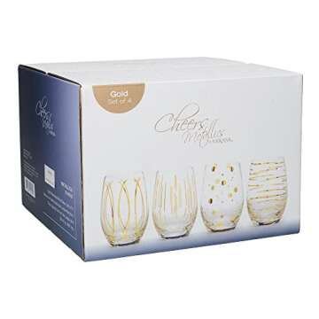 MIKASA Cheers Etched Crystal Stemless Wine Glasses, 470 ml - Gold Effect (Set of 4)