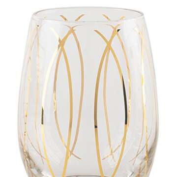 MIKASA Cheers Etched Crystal Stemless Wine Glasses, 470 ml - Gold Effect (Set of 4)