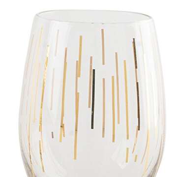 MIKASA Cheers Etched Crystal Stemless Wine Glasses, 470 ml - Gold Effect (Set of 4)